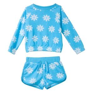 Andy and Evan Blue and White floral 2 piece terry cloth short set size 5 NWOT